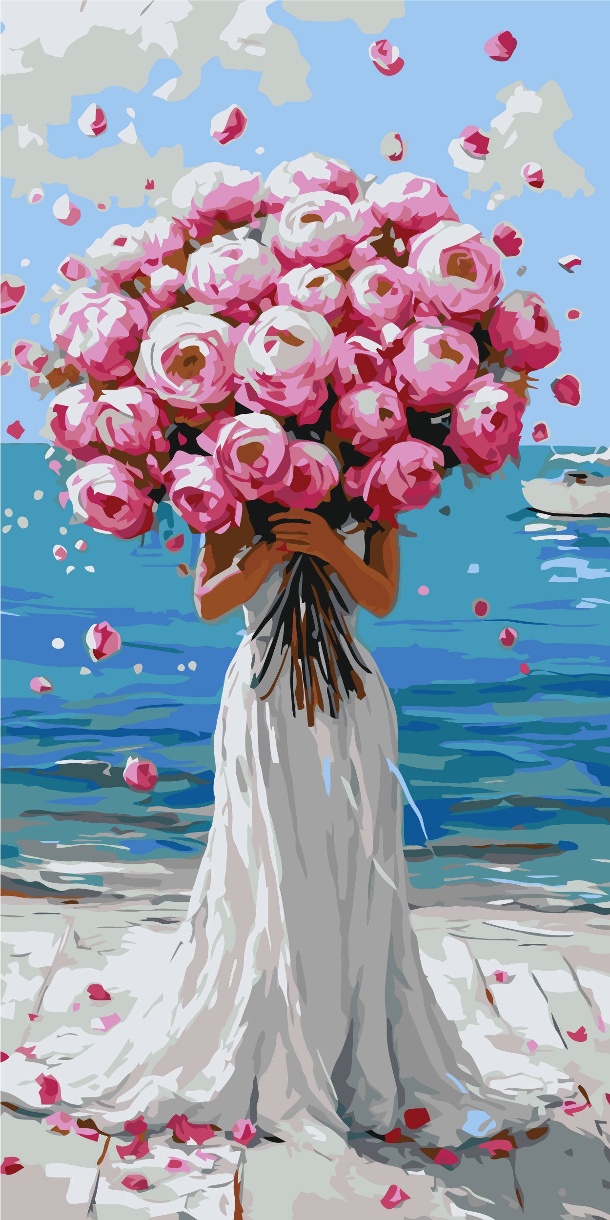 Malen nach Zahlen auf Keilrahmen 40×80 cm – Umarmung der Rosen – Menschen/Blumen – LW 5152