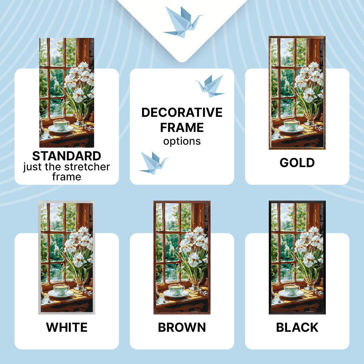 Malen nach Zahlen auf Keilrahmen 40×80 cm – Kaffeeharmonie – Blumen/Stillleben – LW 5155