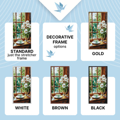 Malen nach Zahlen auf Keilrahmen 40×80 cm – Kaffeeharmonie – Blumen/Stillleben – LW 5155