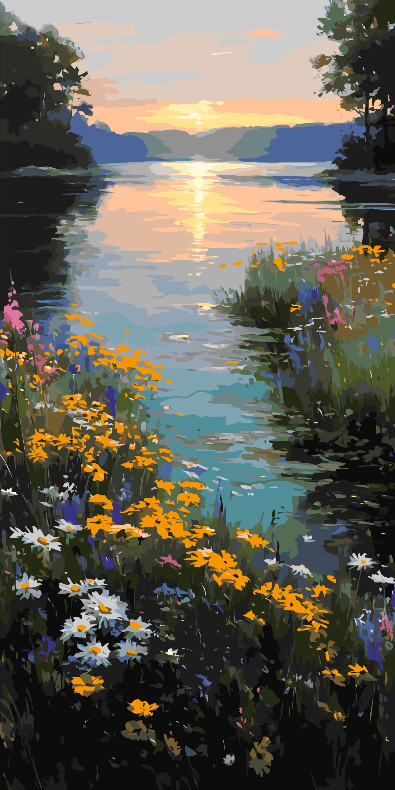 Malen nach Zahlen auf Keilrahmen 40×80 cm – Sommerfarben der Natur – Landschaft – LW 5171