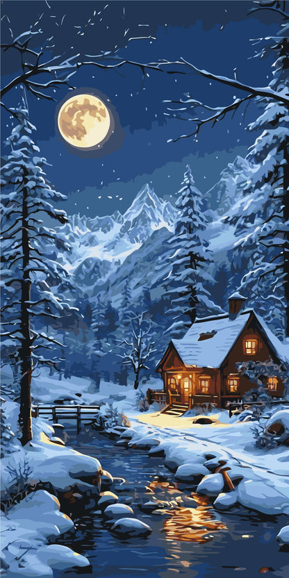 Malen nach Zahlen auf Keilrahmen 40×80 cm – Winterliche Gemütlichkeit – Landschaft – LW 5178