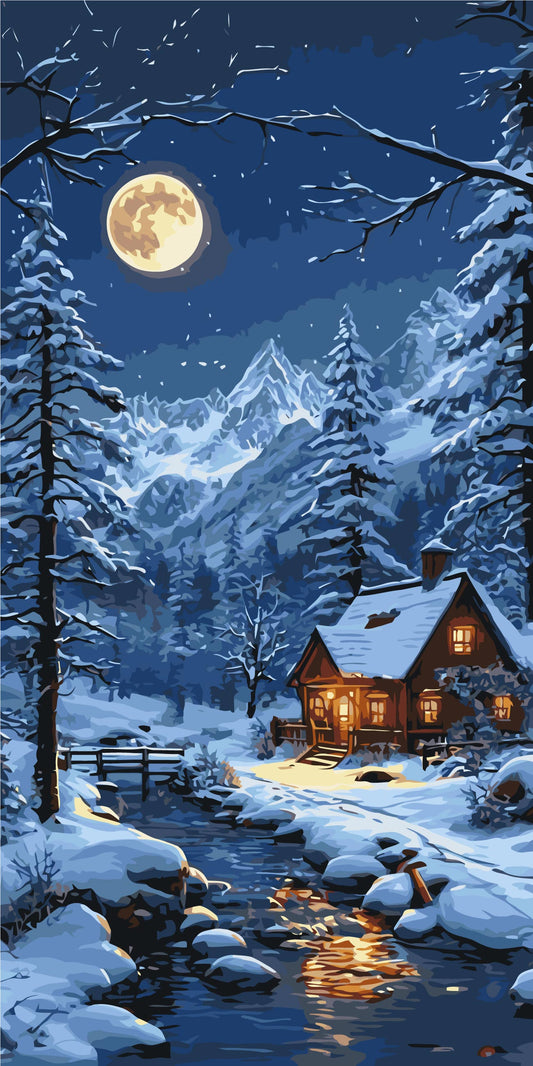 Malen nach Zahlen auf Keilrahmen 40×80 cm – Winterliche Gemütlichkeit – Landschaft – LW 5178