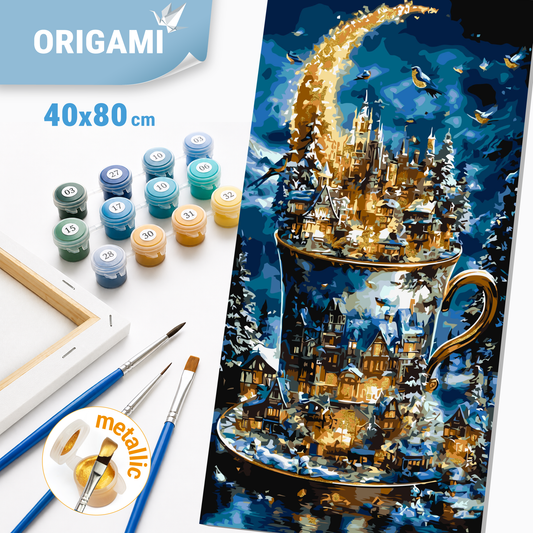 Malen nach Zahlen auf Keilrahmen 40×80 cm – Winterlandschaft mit Metallicfarben LW 5179