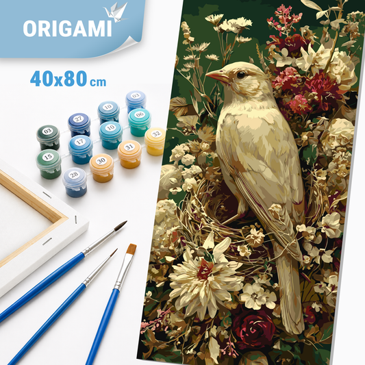 Malen nach Zahlen auf Keilrahmen 40×80 cm – Tiere. Vogel zwischen Blütenblättern LW 5189