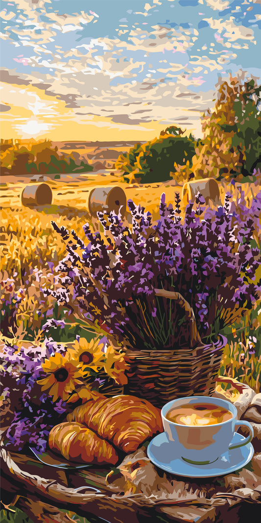 Malen nach Zahlen auf Keilrahmen 40×80 cm – Lavendelmorgen – Landschaft/Blumen – LW 5190
