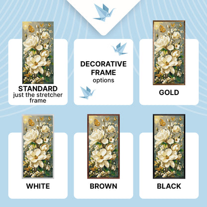 Malen nach Zahlen auf Keilrahmen 40×80 cm – Magnolien und Schmetterlinge mit Metallicfarben – Blumen – LW 5218