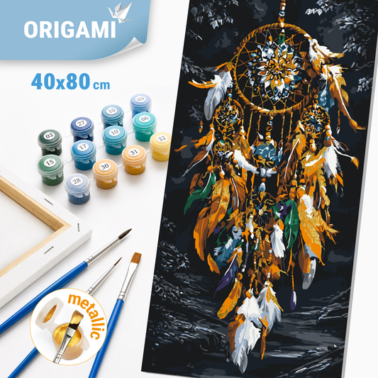 Malen nach Zahlen auf Keilrahmen 40×80 cm – Traumfänger – Landschaft mit Metallicfarben – LW 5220