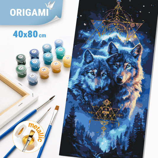 Paint by Numbers on a 40x80 cm frame - Pair of Wolves - Animals with Metallic Paints - LW 5223