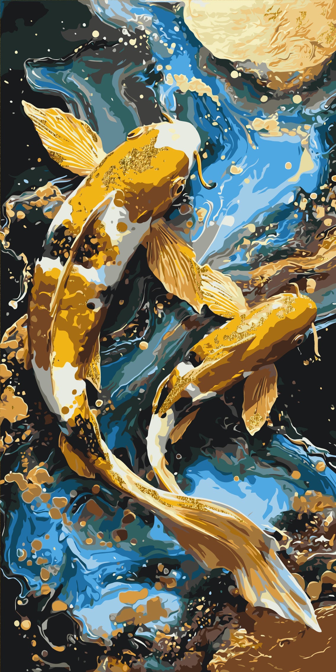 Malen nach Zahlen auf Keilrahmen 40×80 cm – Koi-Karpfen – Tiere mit Metallicfarben – LW 5225