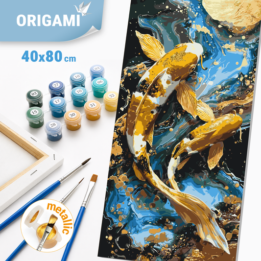 Malen nach Zahlen auf Keilrahmen 40×80 cm – Koi-Karpfen – Tiere mit Metallicfarben – LW 5225