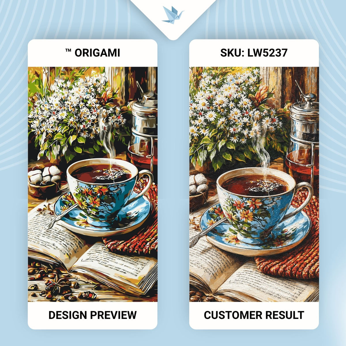 Malen nach Zahlen auf Keilrahmen 40×80 cm – Geschichten bei einer Tasse Kaffee – Blumen/Stillleben – LW 5237