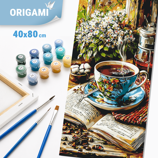 Malen nach Zahlen auf Keilrahmen 40×80 cm – Geschichten bei einer Tasse Kaffee – Stillleben – LW 5237
