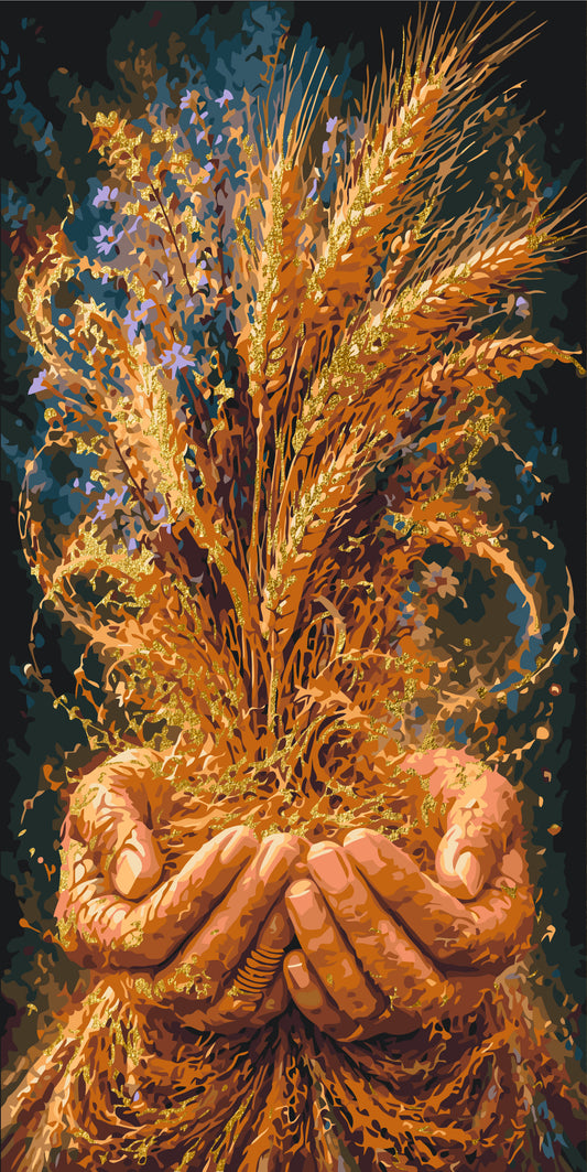 Malen nach Zahlen auf Keilrahmen 40×80 cm – Ähren der Fülle – Blumen/Landschaft mit Metallicfarben – LW 5240