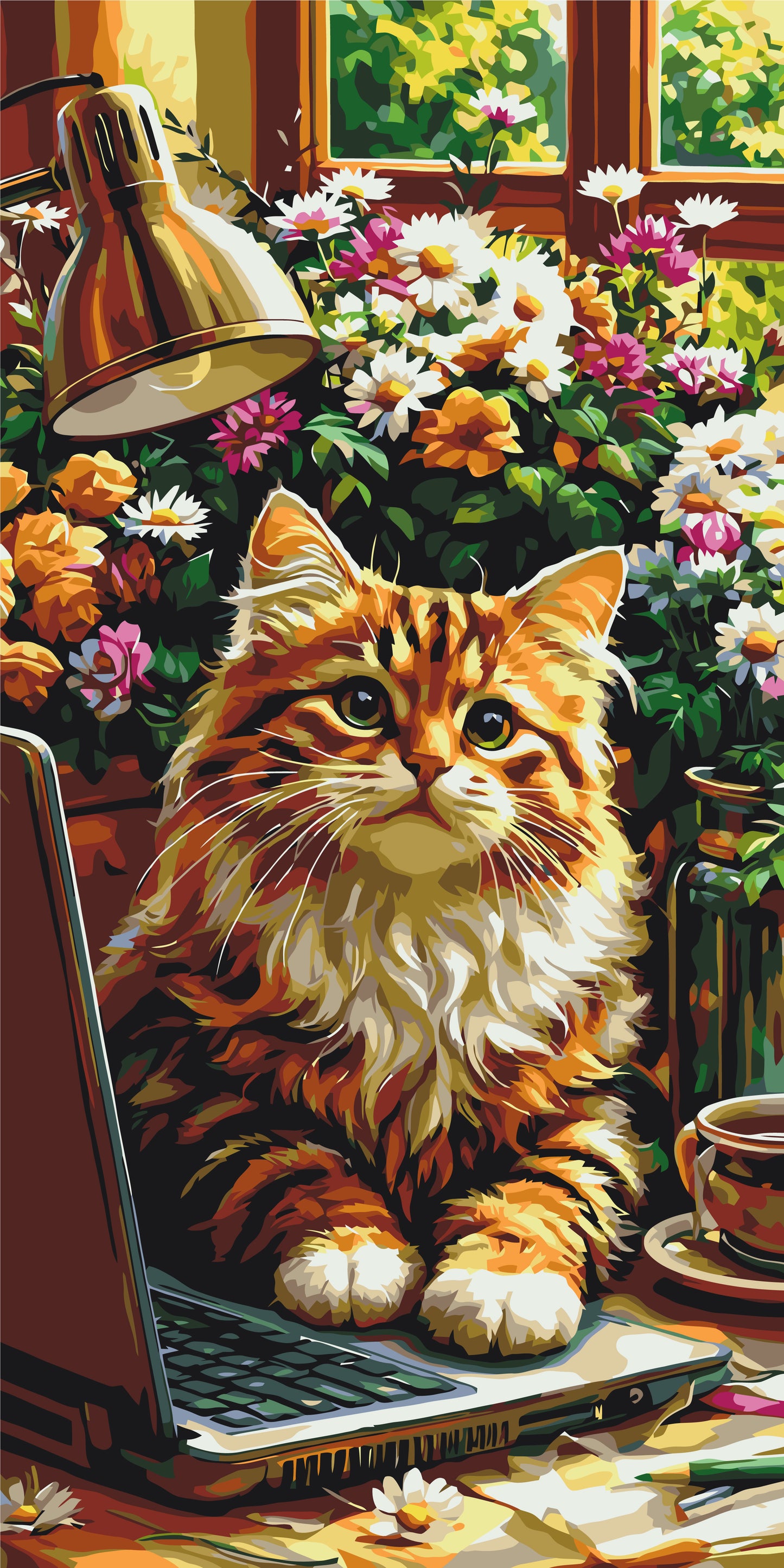 Malen nach Zahlen auf Keilrahmen 40×80 cm – Flauschiger Office-Manager (Katze) – Tiere – LW 5246