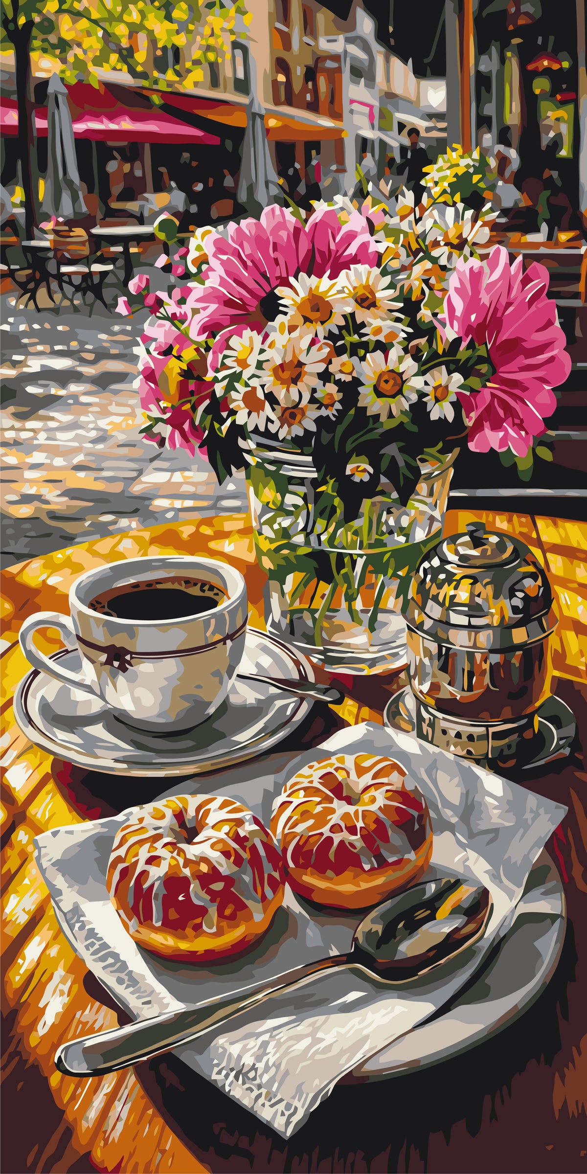 Maľovanie podľa čísel na ráme 40*80 cm - Ranná káva s donutmi - Zátišie - LW 5249