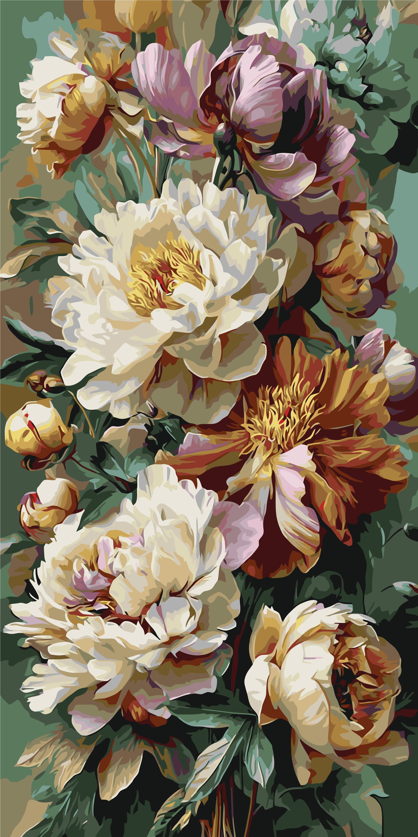 Malen nach Zahlen auf Keilrahmen 40×80 cm – Edler Pfingstrosenstrauß – Blumen – LW 5250
