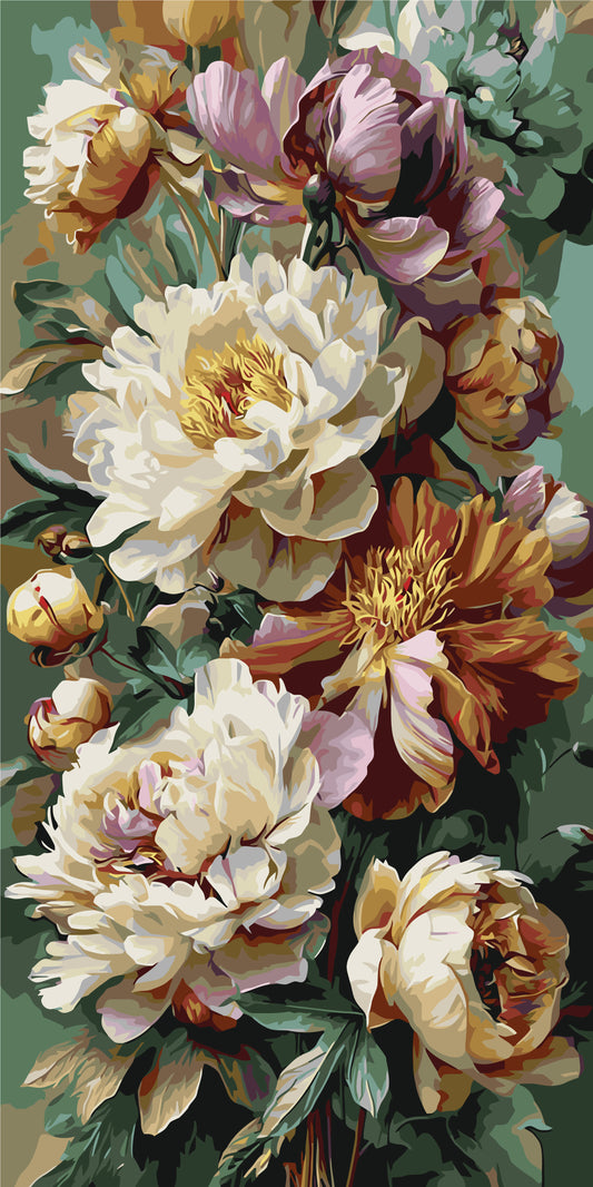 Malen nach Zahlen auf Keilrahmen 40×80 cm – Edler Pfingstrosenstrauß – Blumen – LW 5250