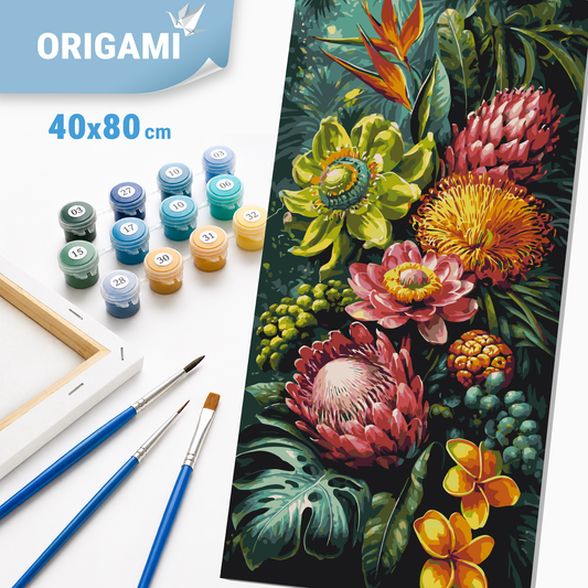 Malen nach Zahlen auf Keilrahmen 40×80 cm – Tropische Symphonie – Blumen – LW 5251