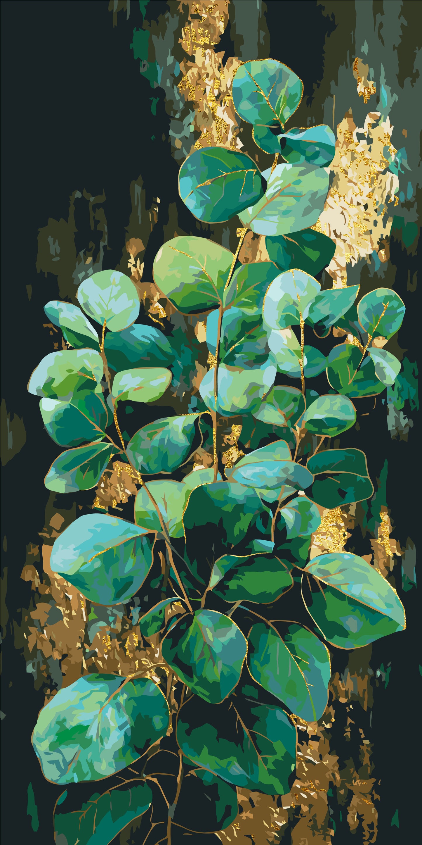 Malen nach Zahlen auf Keilrahmen 40×80 cm – Eukalyptus – Blumen mit Metallicfarben – LW 5252