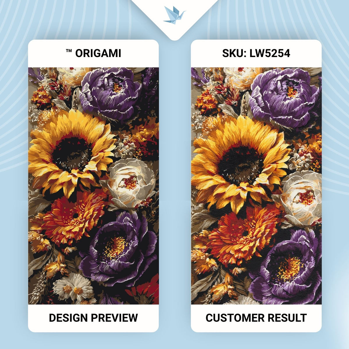 Malen nach Zahlen auf Keilrahmen 40×80 cm – Sonnenblume und Pfingstrosen – Blumen – LW 5254