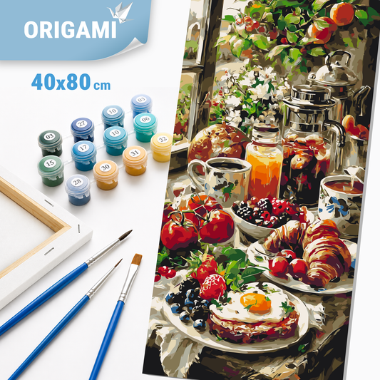 Malen nach Zahlen auf Keilrahmen 40×80 cm – Frühstück im Garten – Stillleben – LW 5255