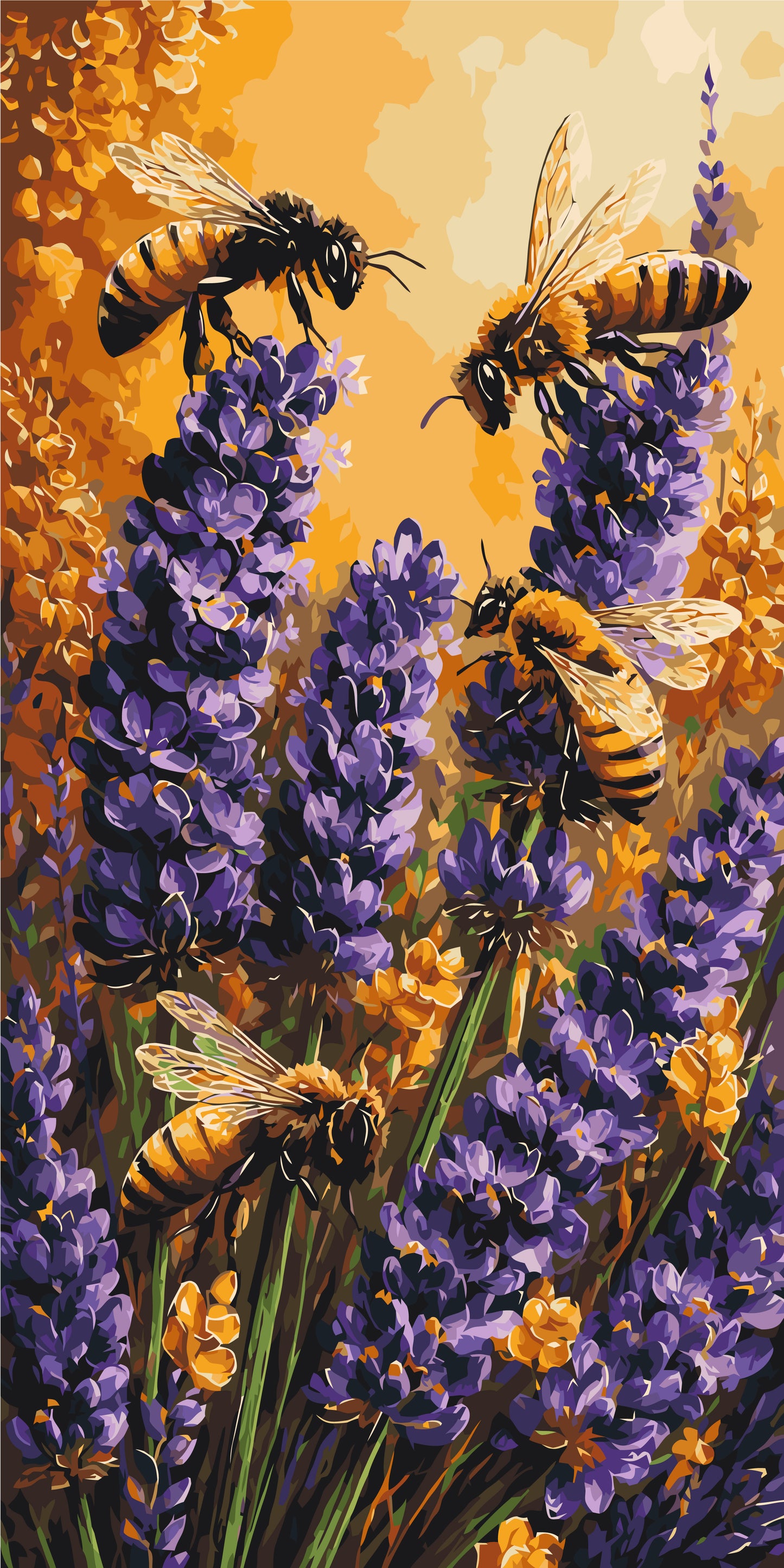 Malen nach Zahlen auf Keilrahmen 40×80 cm – Bienen im Lavendel – Blumen/Landschaft – LW 5256