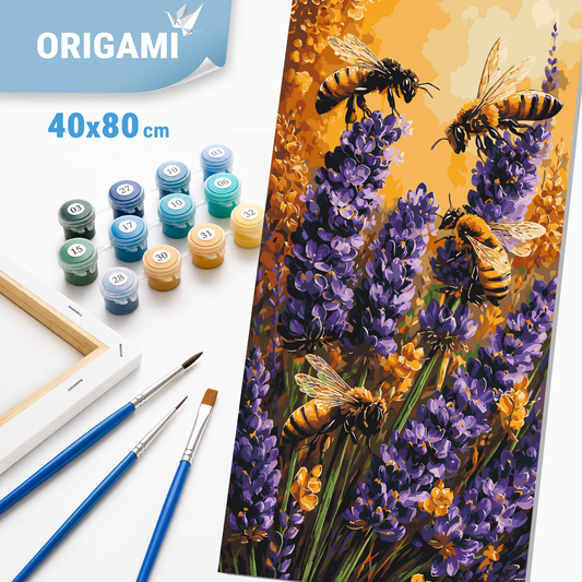Malen nach Zahlen auf Keilrahmen 40×80 cm – Bienen im Lavendel – Blumen/Landschaft – LW 5256