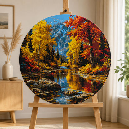 Rundes Malen nach Zahlen Ø45 cm – Landschaft – Herbstlicher Fluss in den Bergen – OR 2029