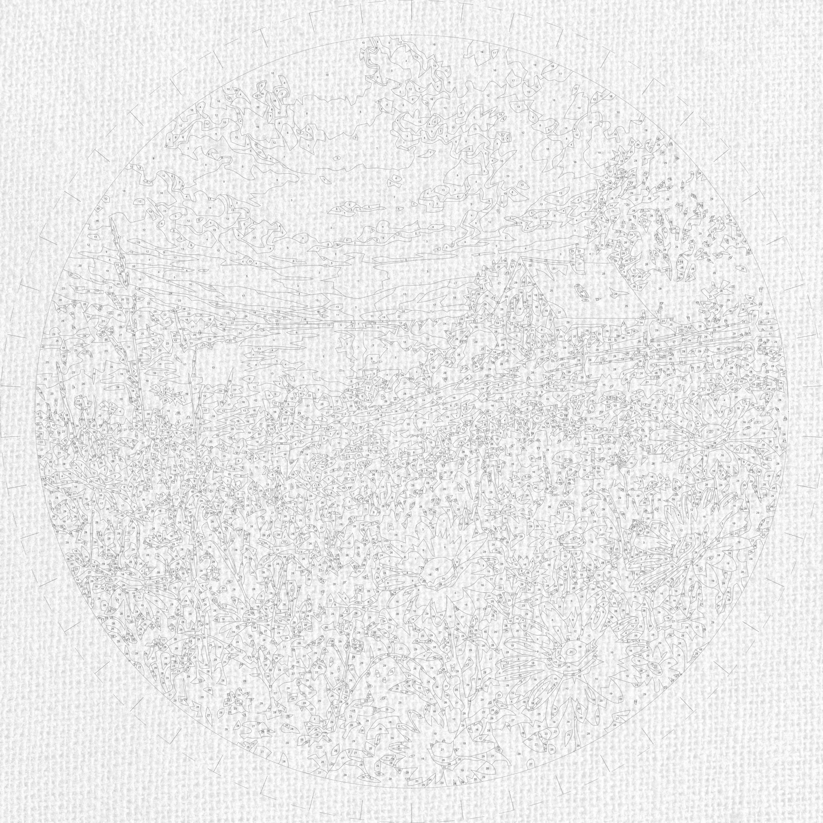 Rundes Malen nach Zahlen Ø45 cm – Landschaft/Blumen – Margeritenfeld bei Sonnenuntergang – OR 2030