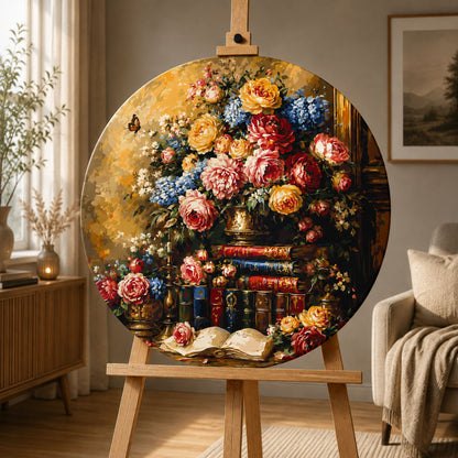 Rundes Malen nach Zahlen Ø45 cm – Blumen/Stillleben – Bibliothek mit Rosen – OR 2031