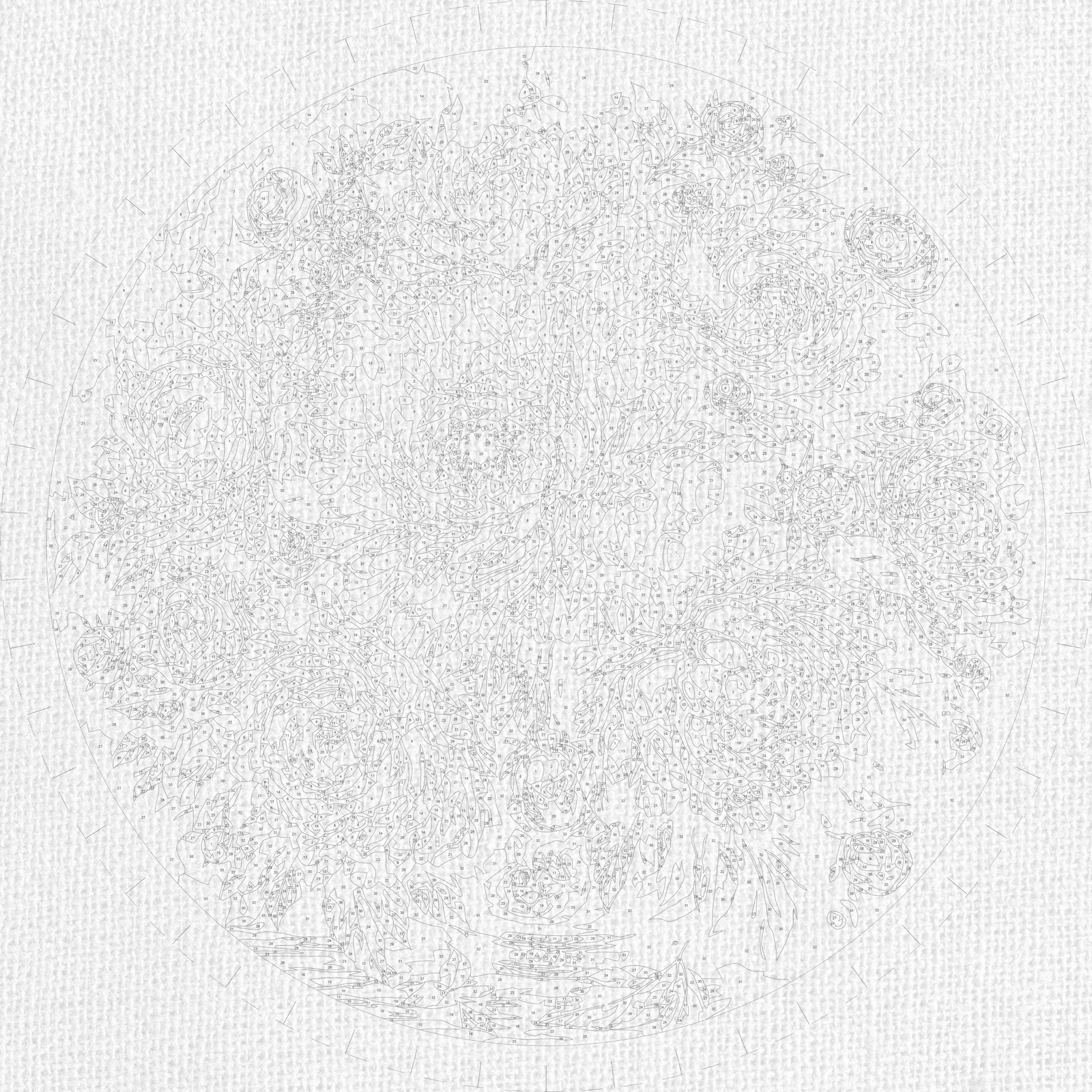 Rundes Malen nach Zahlen Ø45 cm – Blumen/Stillleben – Pfingstrosenstrauß in der Vase – OR 2032