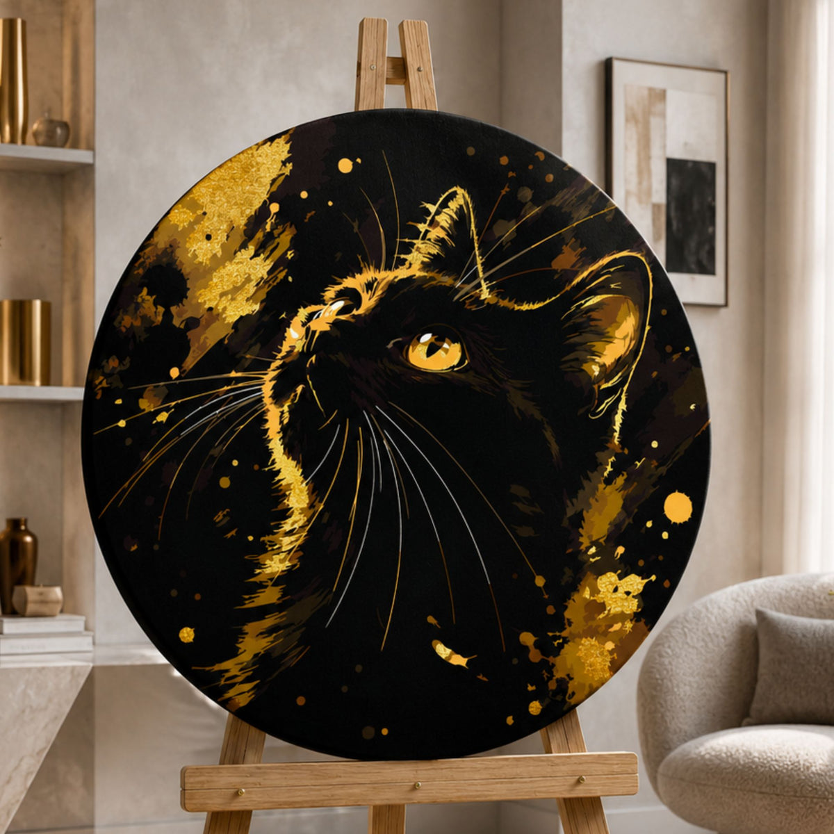 Rundes Malen nach Zahlen – schwarzer Kater in Gold