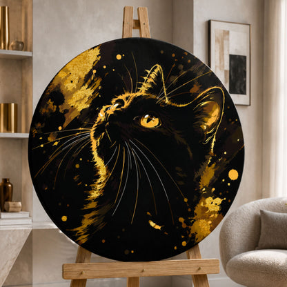 Rundes Malen nach Zahlen Ø45 cm – Schwarzer Kater mit Metallicfarben – Tiere – OR 2037