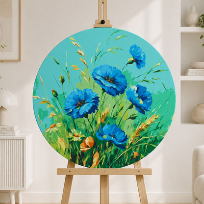 Rundes Malen nach Zahlen Ø40 cm – Blauer Mohn – Blumen – OR 2046