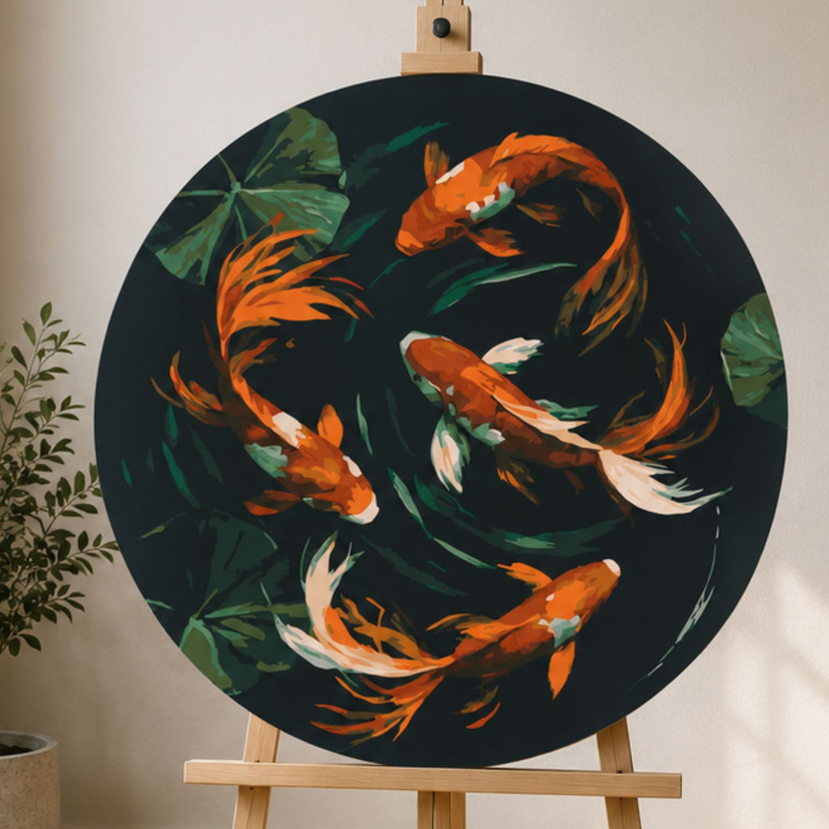 Rundes Malen nach Zahlen Ø40 cm – Japanische Koi-Karpfen – Landschaft/Tiere – OR 2049