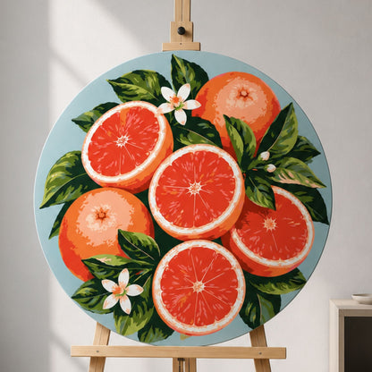 Rundes Malen nach Zahlen Ø35 cm – Rosa Grapefruits – Stillleben – OR 2051