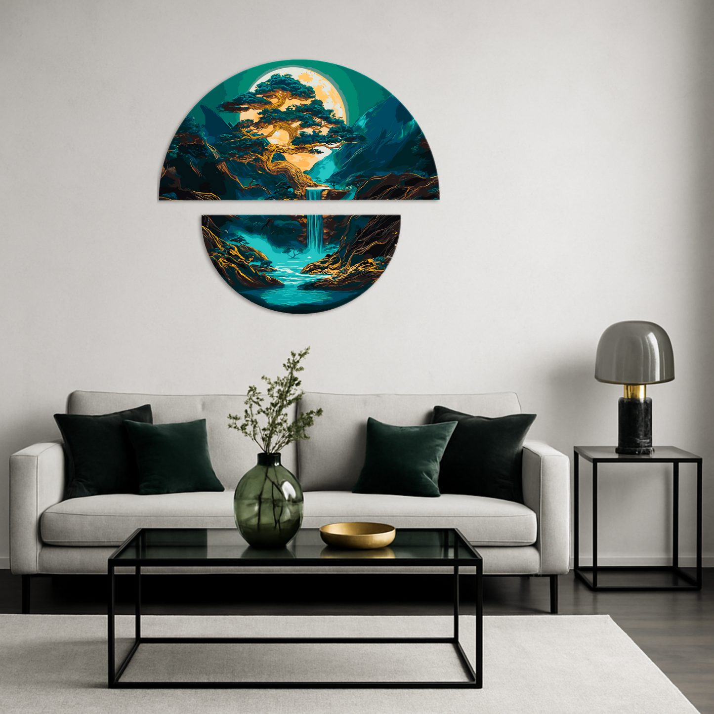 Malen nach Zahlen auf Keilrahmen 70×70 cm – Magie der Nachtlandschaft (Halbkreise) mit Metallicfarben OSR 1006