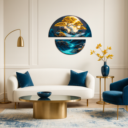 Malen nach Zahlen auf Keilrahmen 70×70 cm – Landschaft. Nächtliche Harmonie (Halbkreise) mit Metallicfarben OSR 1007