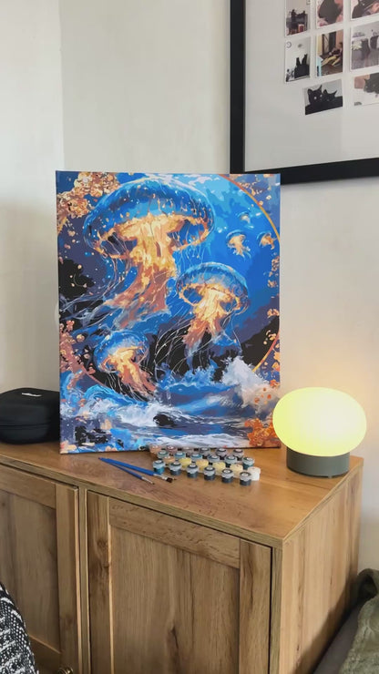 Malen nach Zahlen auf Keilrahmen 40×50 cm – Quallen mit Metallicfarben LW 2173-01