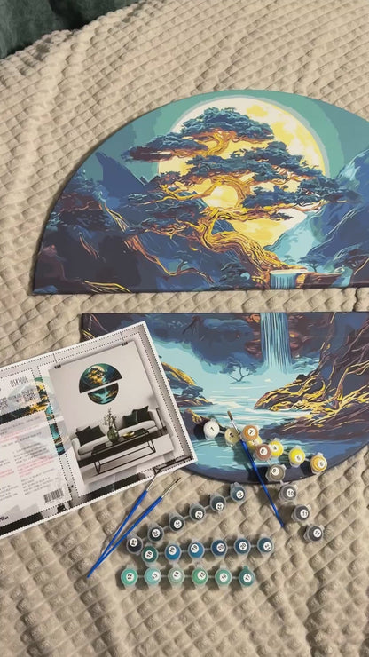 Malen nach Zahlen auf Keilrahmen 70×70 cm – Magie der Nachtlandschaft (Halbkreise) mit Metallicfarben OSR 1006