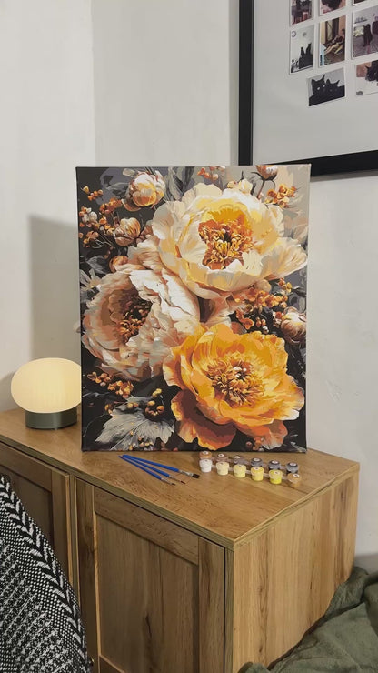 Malen nach Zahlen auf Keilrahmen 40×50 cm – Blumen - Üppige Pfingstrosen mit Metallicfarben LW 3154-01