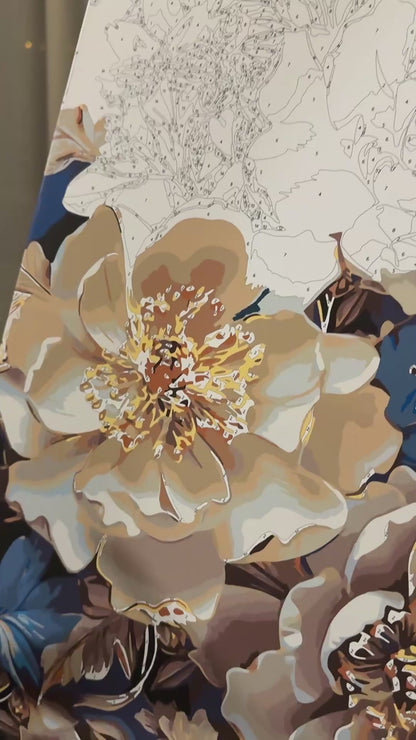 Malen nach Zahlen auf Keilrahmen 40×80 cm – Blumen. Pivónie mit Metallicfarben LW 5166
